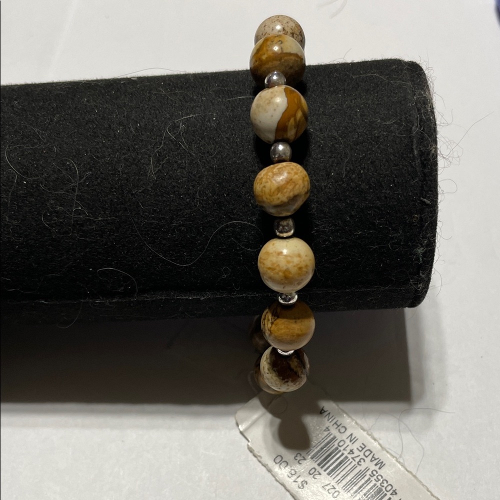 Croft & Barrow Beaded  Brown & Cream Stretch Bracelet